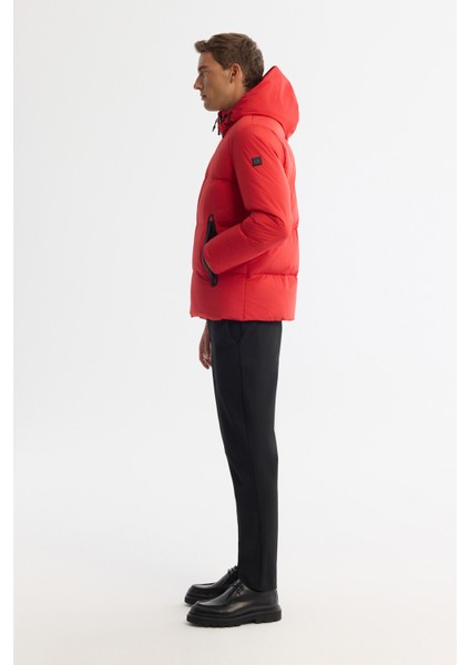 Erkek Kırmızı Kapüşonlu Su İtici Rüzgar Geçirmez -5°C Dayanıklı Şişme Comfort Fit Mont B006046