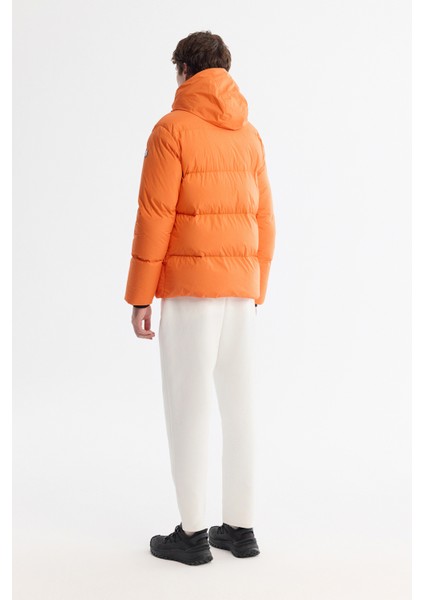 Erkek Turuncu Kapüşonlu Su İtici Rüzgar Geçirmez -5°C Dayanıklı Şişme Comfort Fit Mont B006046 fırsatları