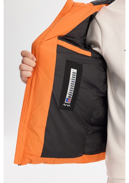 Erkek Turuncu Kapüşonlu Su İtici Rüzgar Geçirmez -5°C Dayanıklı Şişme Comfort Fit Mont B006046