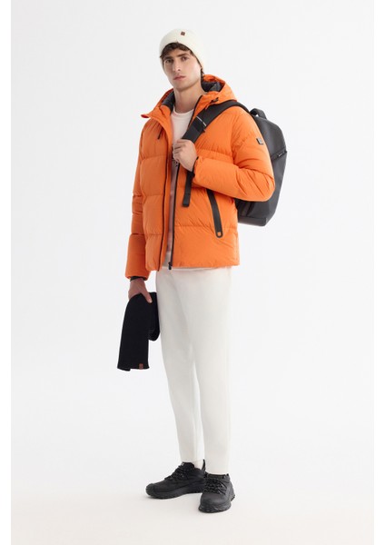 Erkek Turuncu Kapüşonlu Su İtici Rüzgar Geçirmez -5°C Dayanıklı Şişme Comfort Fit Mont B006046