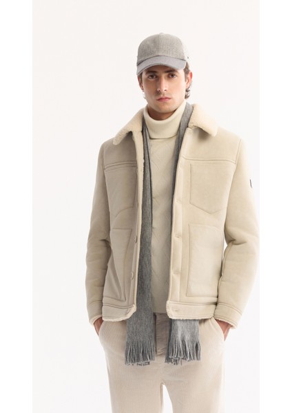Erkek Ekru Kürklü Yaka Napa Comfort Fit Mont A52Y6057
