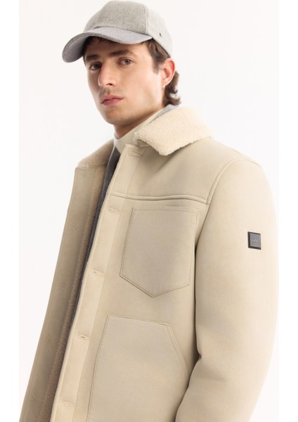 Erkek Ekru Kürklü Yaka Napa Comfort Fit Mont A52Y6057 fiyatları