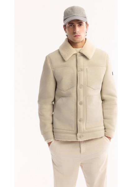 Erkek Ekru Kürklü Yaka Napa Comfort Fit Mont A52Y6057
