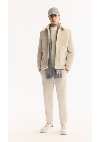 Erkek Ekru Kürklü Yaka Napa Comfort Fit Mont A52Y6057