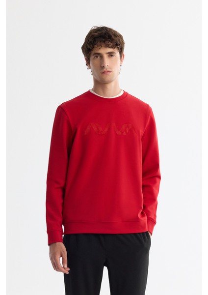 Erkek Kırmızı Bisiklet Yaka Pamuklu Baskılı Elastan Regular Fit Sweatshirt A42Y1227