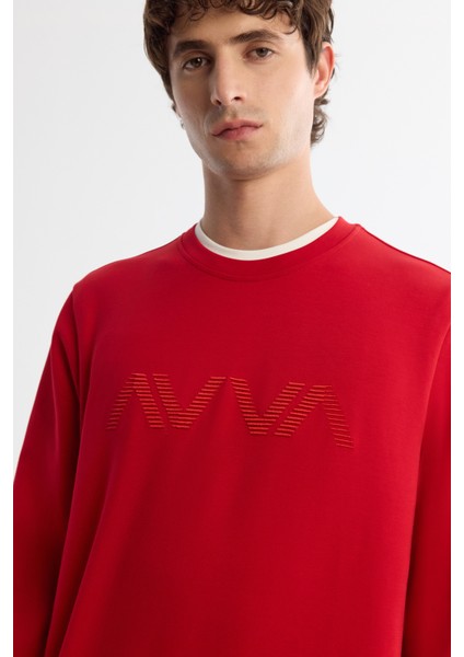 Erkek Kırmızı Bisiklet Yaka Pamuklu Baskılı Elastan Regular Fit Sweatshirt A42Y1227 fiyatları