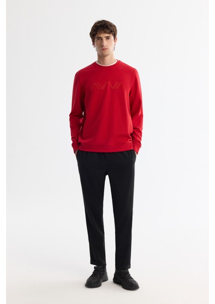 Erkek Kırmızı Bisiklet Yaka Pamuklu Baskılı Elastan Regular Fit Sweatshirt A42Y1227 indirimleri