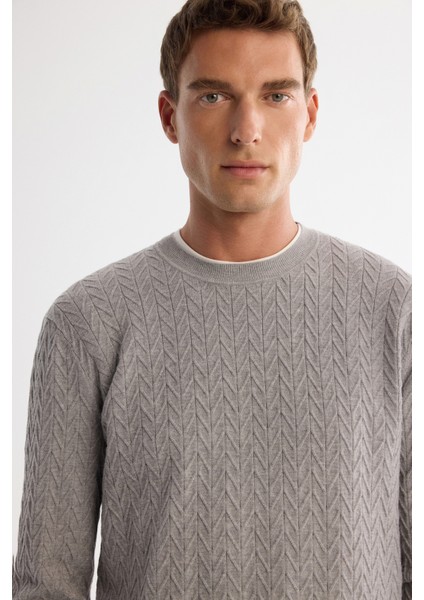 Erkek Gri Bisiklet Yaka Jakarlı Soft Touch Triko Regular Fit Kazak A42Y5145 fiyatları