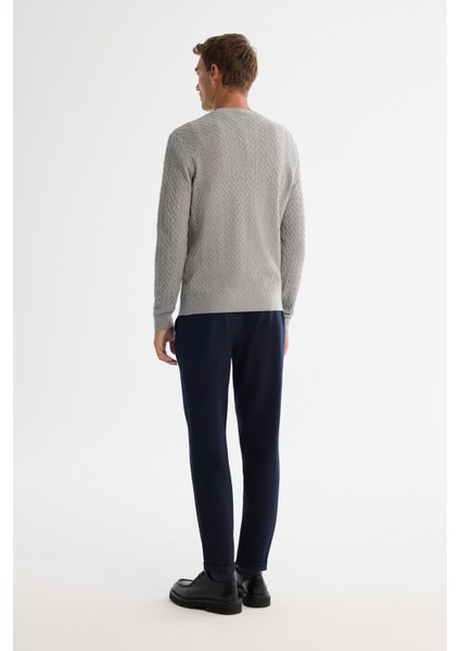 Erkek Gri Bisiklet Yaka Jakarlı Soft Touch Triko Regular Fit Kazak A42Y5145 indirimleri