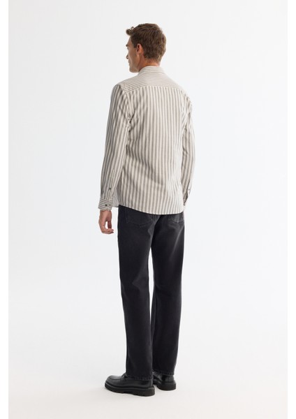 Erkek Gri %100 Pamuk Alttan Britli Yaka Çizgili Slim Fit Gömlek A42Y2040 fırsatları