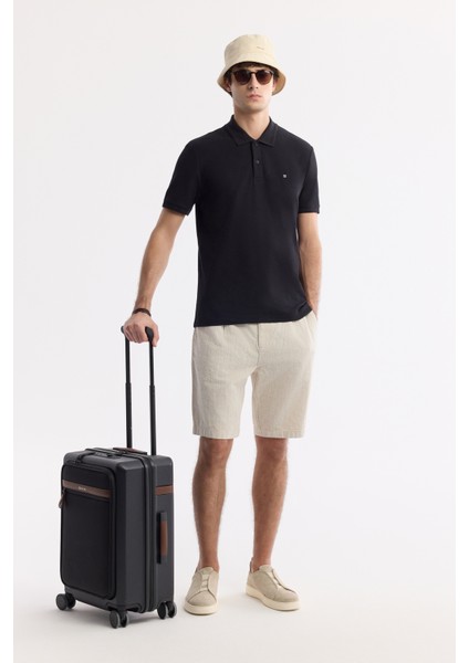 Erkek Siyah Kıvrılmaz Polo Yaka %100 Pamuk Basic Regular Fit T-Shirt B001032