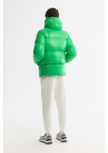 Erkek Yeşil Kapüşonlu Kaz Tüyü Su İtici Rüzgar Geçirmez -20°C Dayanıklı Şişme Mont A42Y6182