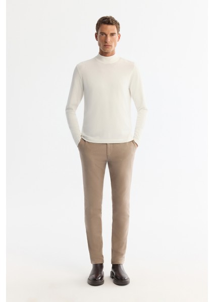 Erkek Ekru Yarım Balıkçı Yaka Rayon Triko Regular Fit Kazak A42Y5100