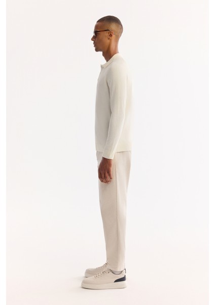 Erkek Ekru Polo Yaka Düğmeli Soft Touch Dokulu Triko Regular Fit Kazak A52Y5030 modelleri