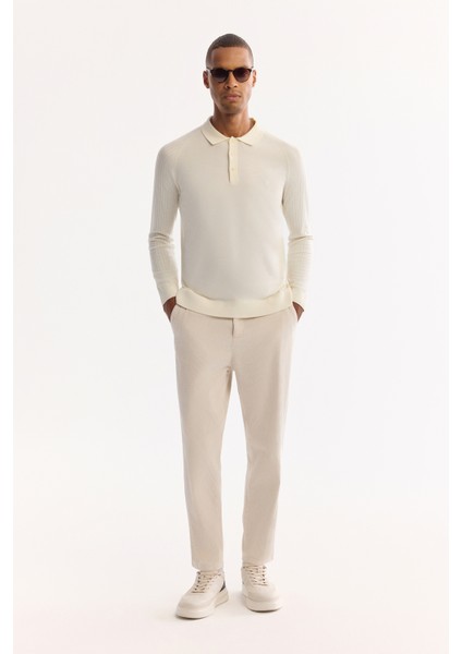 Erkek Ekru Polo Yaka Düğmeli Soft Touch Dokulu Triko Regular Fit Kazak A52Y5030 indirimleri