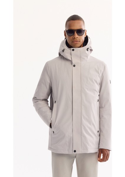 Erkek Açık Gri Kapüşonlu Su İtici Rüzgar Geçirmez -7°C Dayanıklı Regular Fit Mont A52Y6099