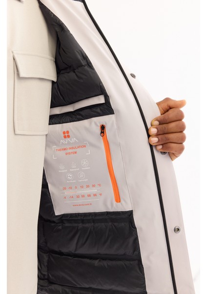 Erkek Açık Gri Kapüşonlu Su İtici Rüzgar Geçirmez -7°C Dayanıklı Regular Fit Mont A52Y6099