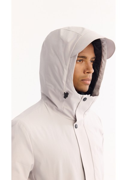 Erkek Açık Gri Kapüşonlu Su İtici Rüzgar Geçirmez -7°C Dayanıklı Regular Fit Mont A52Y6099