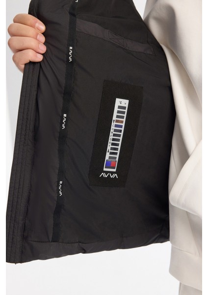 Erkek Siyah Kapüşonlu Su İtici Rüzgar Geçirmez Şişme Comfort Fit Yelek A42Y6504