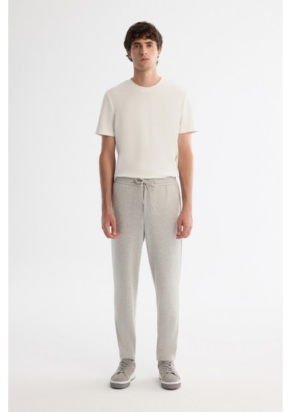 Erkek Gri Yanı Lastikli Balıksırtı Örme Bağcıklı Relaxed Fit Pantolon A42Y3016