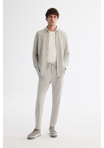 Erkek Gri Yanı Lastikli Balıksırtı Örme Bağcıklı Relaxed Fit Pantolon A42Y3016