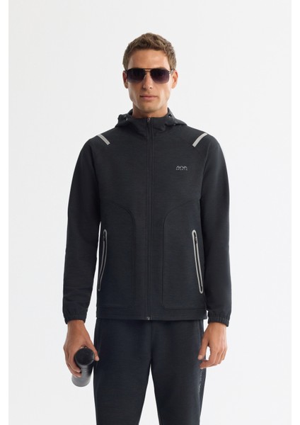 Erkek Siyah Kapüşonlu Fermuarlı Elastan Regular Fit Sweatshirt A42Y1353
