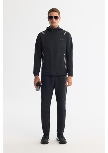 Erkek Siyah Kapüşonlu Fermuarlı Elastan Regular Fit Sweatshirt A42Y1353