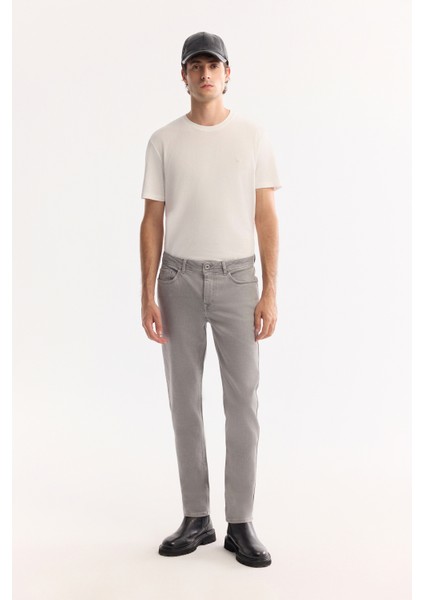 Erkek Gri Klasik Bel Parça Boya Pamuklu Yıkamalı Berlin Slim Fit Jean Pantolon A52Y3509