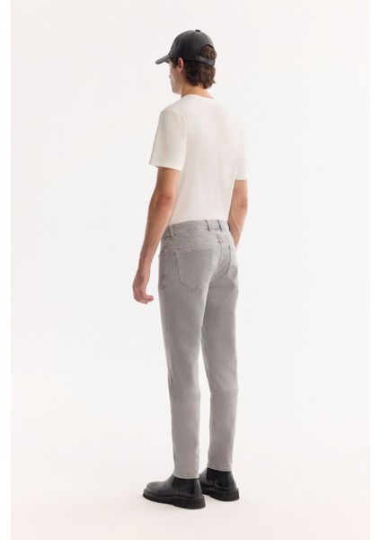 Erkek Gri Klasik Bel Parça Boya Pamuklu Yıkamalı Berlin Slim Fit Jean Pantolon A52Y3509