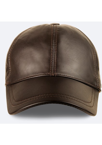 Erkek Kahverengi %100 Deri Spor Şapka A42Y9285