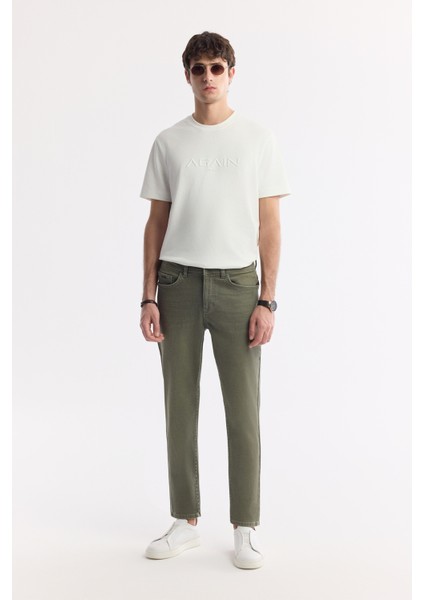 Erkek Haki Eskitme Yıkamalı Esnek Berlin Slim Fit Jean Pantolon B003524