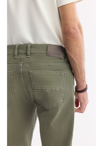 Erkek Haki Eskitme Yıkamalı Esnek Berlin Slim Fit Jean Pantolon B003524