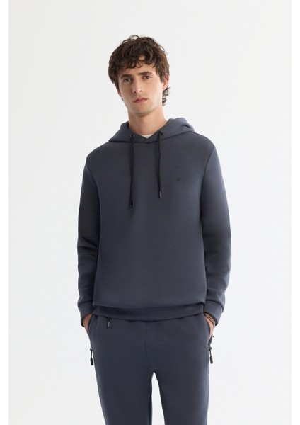 Erkek Antrasit Kapüşonlu Esnek Yumuşak Doku İnterlok Kumaş Regular Fit Sweatshirt B001101