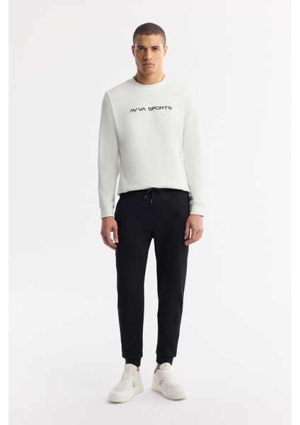 Erkek Siyah Beli Lastikli Bağcıklı Bi-Stretch Regular Fit Eşofman Altı B003400