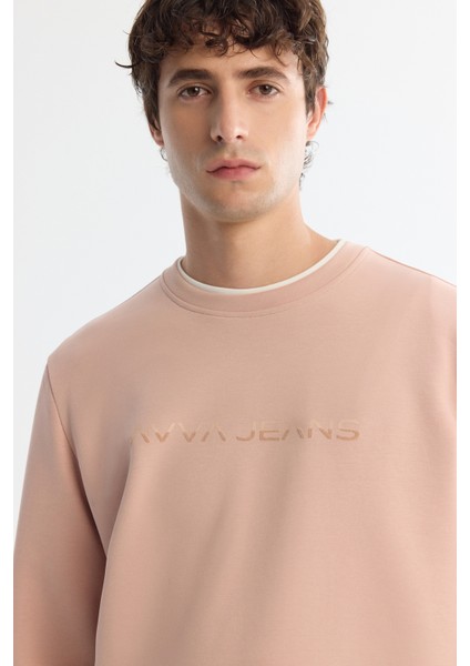 Erkek Pembe Bisiklet Yaka Pamuklu Baskılı Elastan Regular Fit Sweatshirt A42Y1221 fiyatları