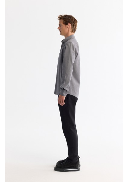 Erkek Gri Düğmeli Yaka Kolay Ütülenir Çizgili Slim Fit Gömlek A42Y2098 fiyatları