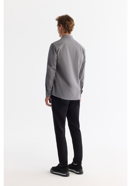 Erkek Gri Düğmeli Yaka Kolay Ütülenir Çizgili Slim Fit Gömlek A42Y2098 modelleri