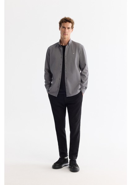 Erkek Gri Düğmeli Yaka Kolay Ütülenir Çizgili Slim Fit Gömlek A42Y2098 indirimleri