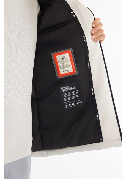 Erkek Açık Gri Kapüşonlu Su İtici Rüzgar Geçirmez Kaz Tüyü Comfort Fit Mont A42Y6044