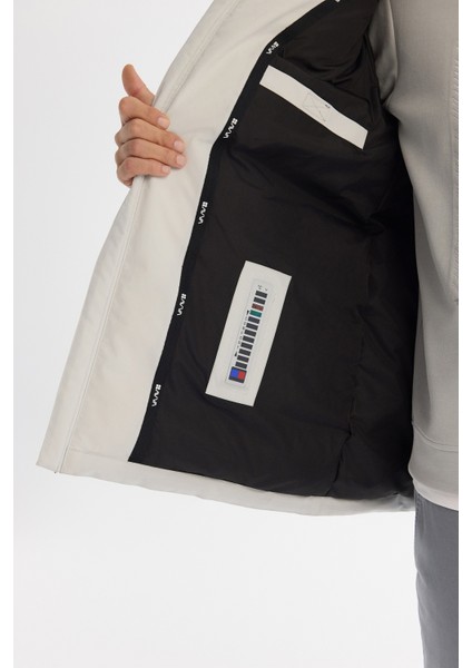 Erkek Açık Gri Kapüşonlu Su İtici Rüzgar Geçirmez Kaz Tüyü Comfort Fit Mont A42Y6044