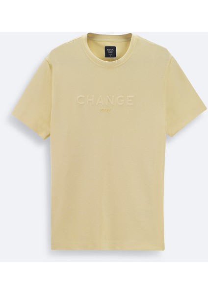 Erkek Sarı Soft Touch Bisiklet Yaka Baskılı T-Shirt A41Y1333