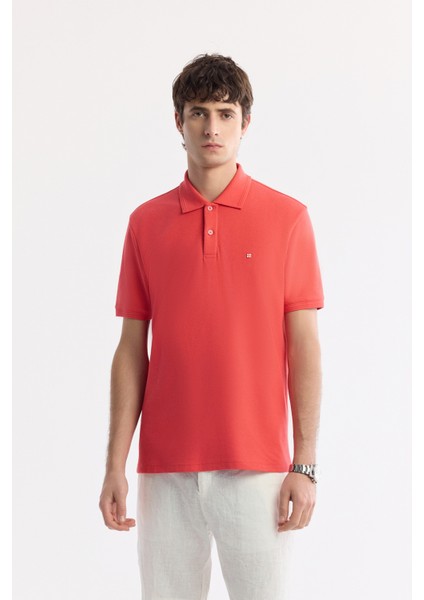 Erkek Mercan Kıvrılmaz Polo Yaka %100 Pamuk Basic Regular Fit T-Shirt B001032
