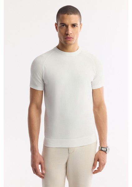 Erkek Ekru Bisiklet Yaka Rayon Triko Regular Fit T-Shirt A51Y5005