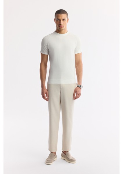 Erkek Ekru Bisiklet Yaka Rayon Triko Regular Fit T-Shirt A51Y5005