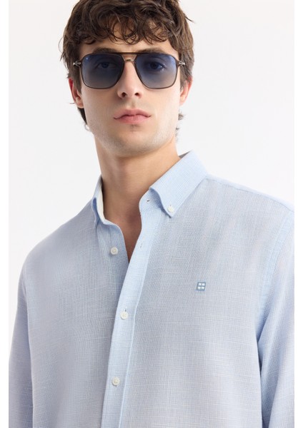 Erkek Açık Mavi Düğmeli Yaka Kolay Ütülenir Pamuklu Regular Fit Gömlek A51Y2130 fiyatları