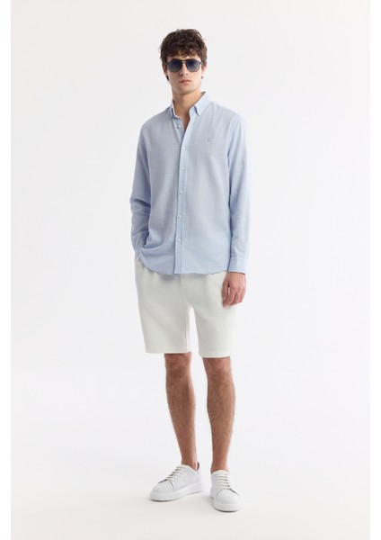 Erkek Açık Mavi Düğmeli Yaka Kolay Ütülenir Pamuklu Regular Fit Gömlek A51Y2130