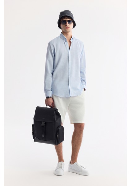 Erkek Açık Mavi Düğmeli Yaka Kolay Ütülenir Pamuklu Regular Fit Gömlek A51Y2130