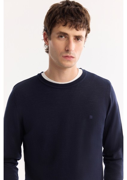 Erkek Lacivert Bisiklet Yaka Yün Karışımlı Triko Regular Fit Kazak B005013 fiyatları