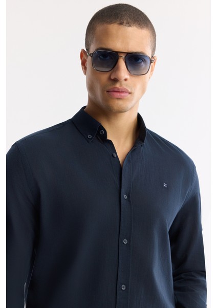Erkek Lacivert Düğmeli Yaka %100 Pamuk Regular Fit Gömlek A51Y2206 fiyatları