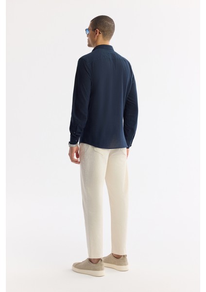 Erkek Lacivert Düğmeli Yaka %100 Pamuk Regular Fit Gömlek A51Y2206 fırsatları